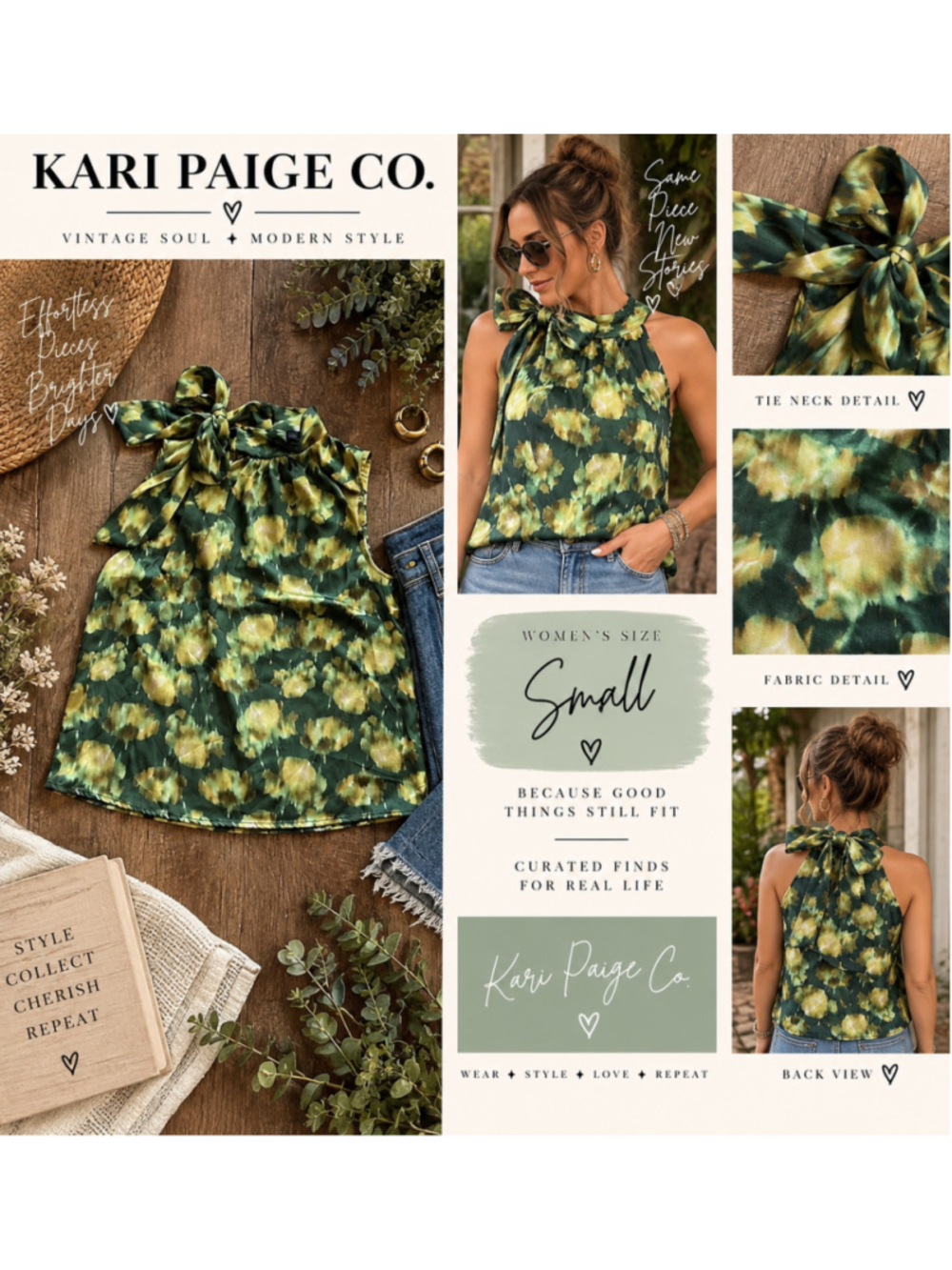 Women's SCOOP Green Yellow Floral Sleeveless Blouse Size S F26